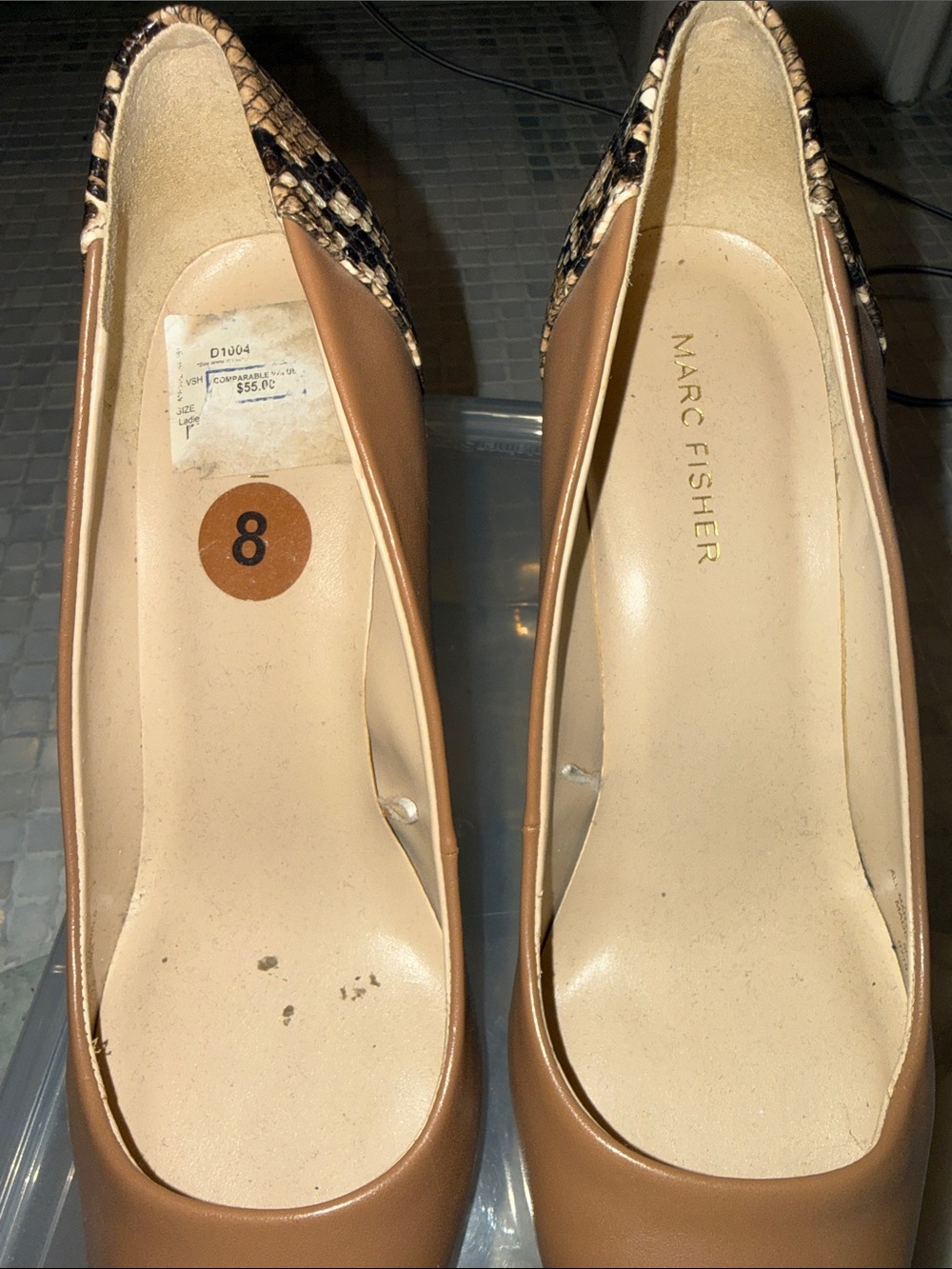 Marc Fisher Tan Pumps with Snakeskin Heel Accent - Picture 8 of 9